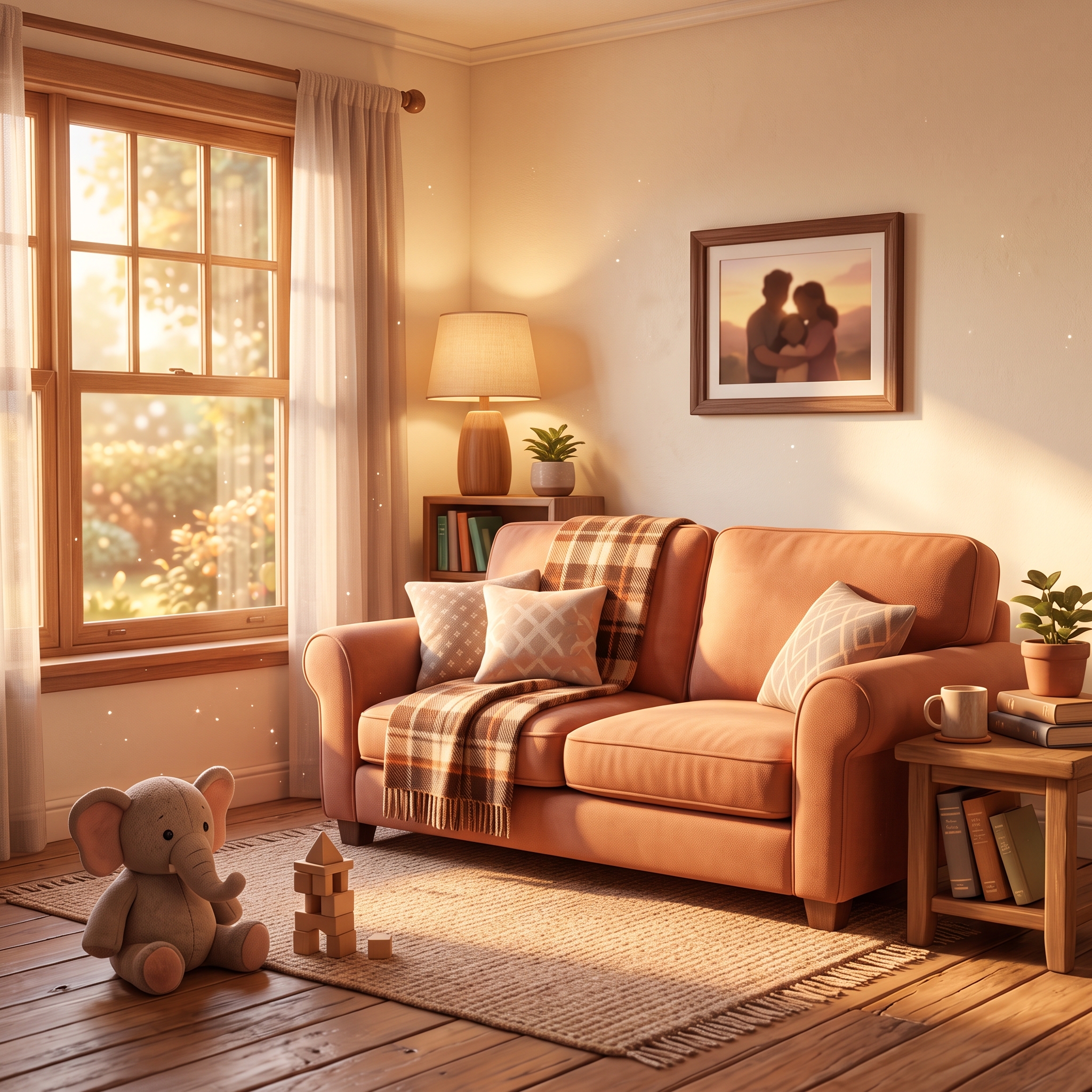 Escena cálida de living familiar